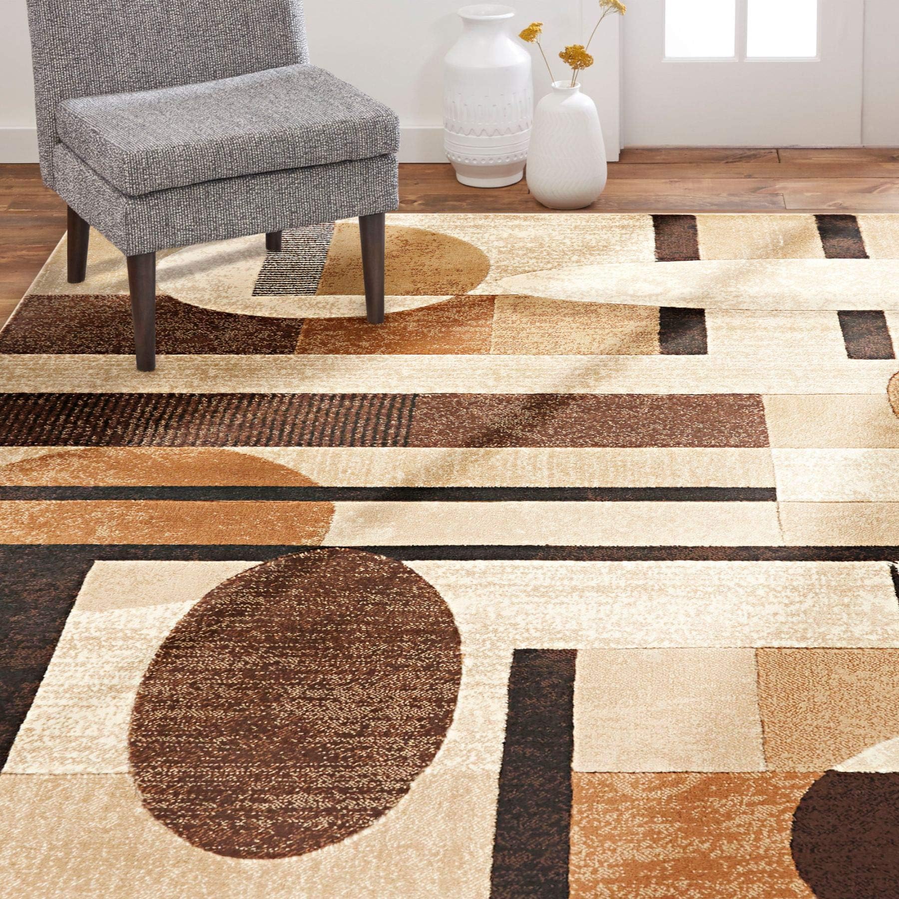 Home DynamixTribeca Jasmine Modern Area Rug, Abstract Brown/Beige 7'10"x10'6"