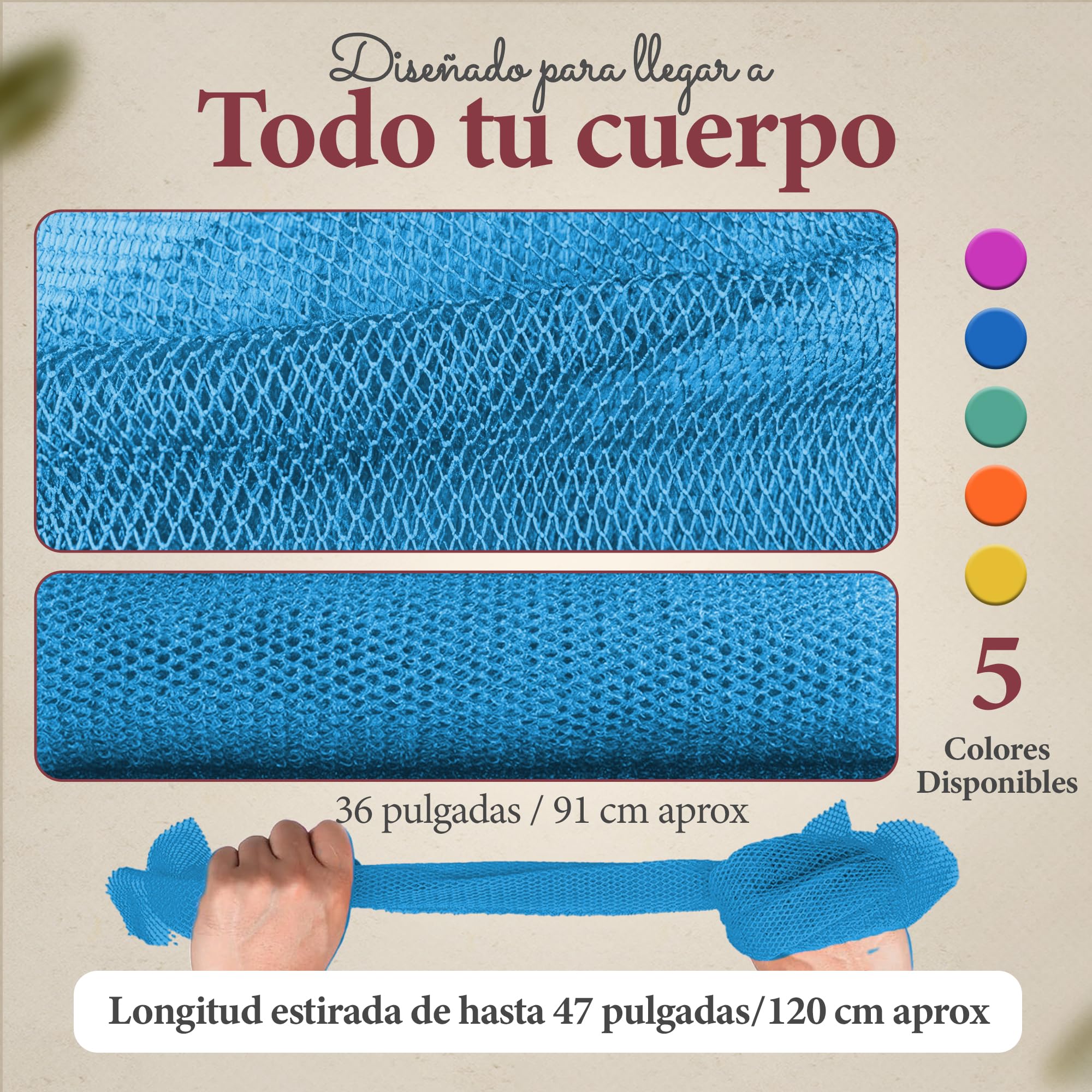 Esponja Africana Auténtica Ghana Exfoliante Corporal Ducha Baño con Cordón Red Malla Larga para Cuerpo y Espalda Piel Suave Azul