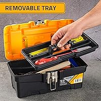 Vista 4 de CANOPUS Plastic Toolbox, 12.5-inch Portable Tool Box with Metallic Clutch, Tool Organizer with Extra Storage Tray for Home Tools, Nails and Pins