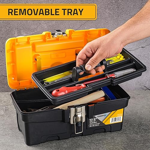 Miniatura 4 de CANOPUS Caja de herramientas de plástico, caja de herramientas portátil de 12.5 pulgadas con embrague metálico, organizador de herramientas con