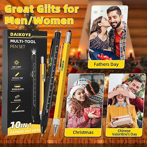 Miniatura 8 de Regalos para el día del padre, regalos para hombres de hija, hijo, esposa, bolígrafo multiherramienta 10 en 1, regalos multiherramienta para papá,