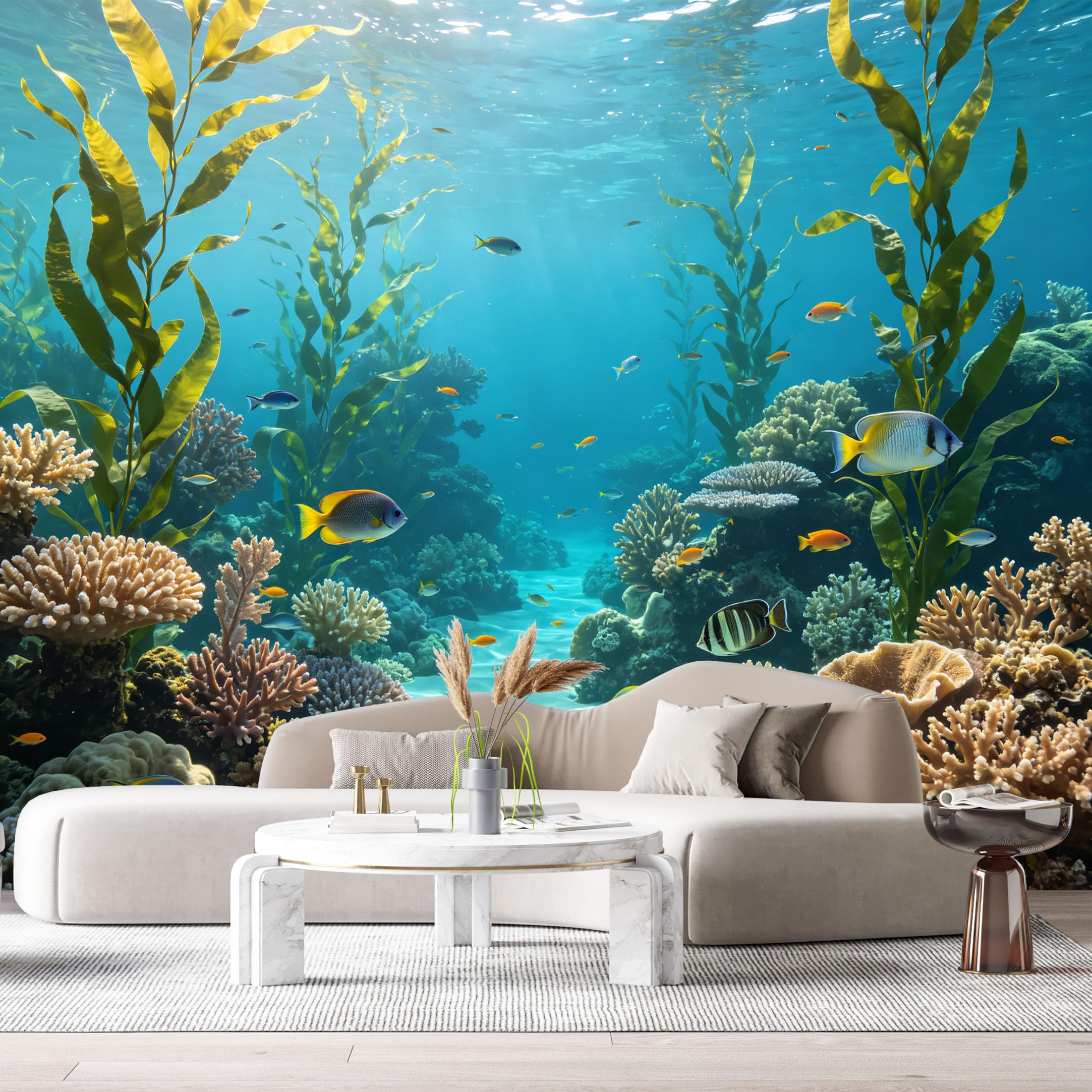 Custom Size Wall Murals Ocean Marine Tropical Reef Underwater Fish 3D SelfAdhesiveWall Fabric Removable Wallpaper Wall Decor for Living Room Bedroom Bathroom