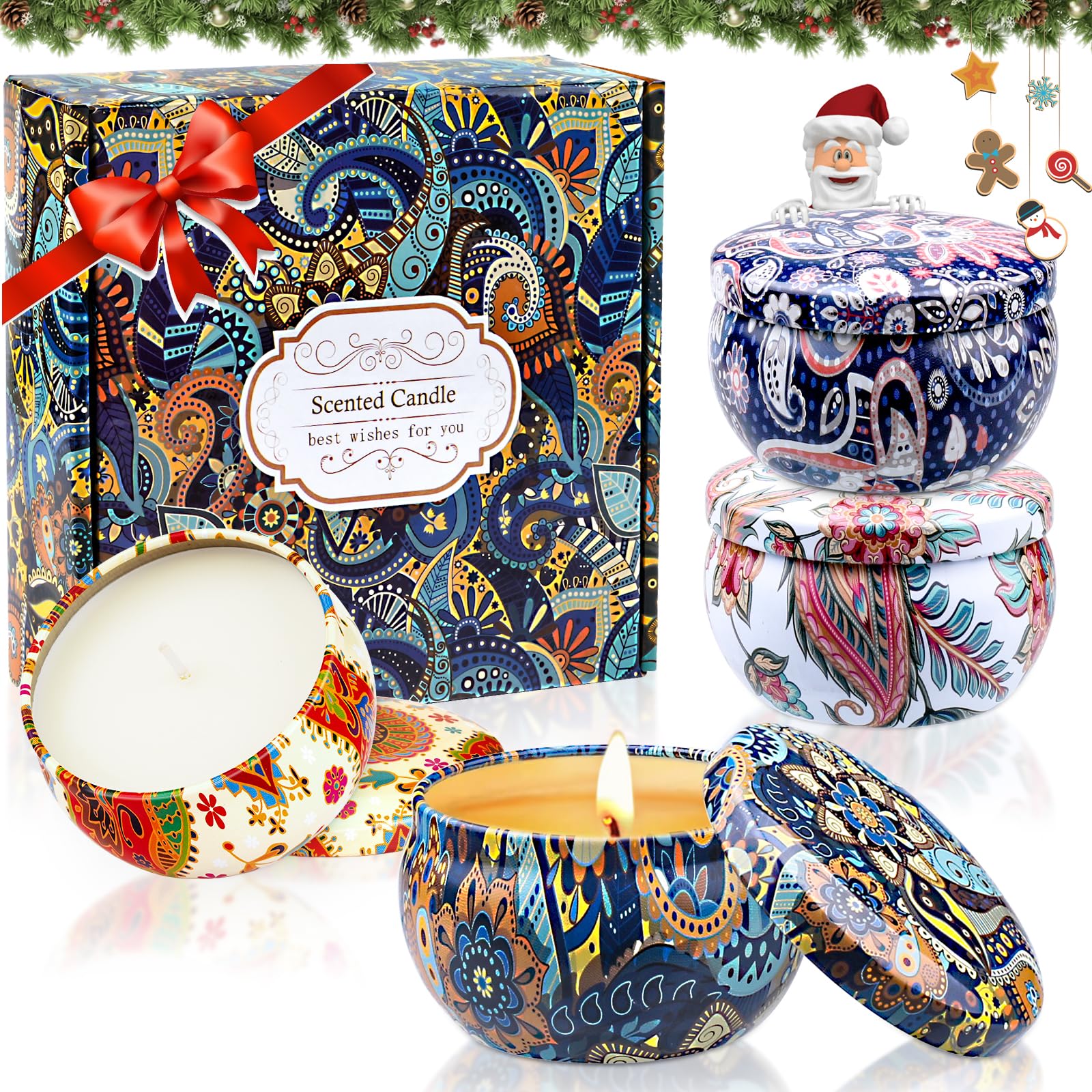 Scented Candles Gifts for Women Pack of 4 Christmas Scented Candles Gift Set Aromatherapy Candles Natural Soy Wax Candle Gift for Birthday Valentine's Day Mother's Day for Garden Bath Yoga 2.5 OZ/ST