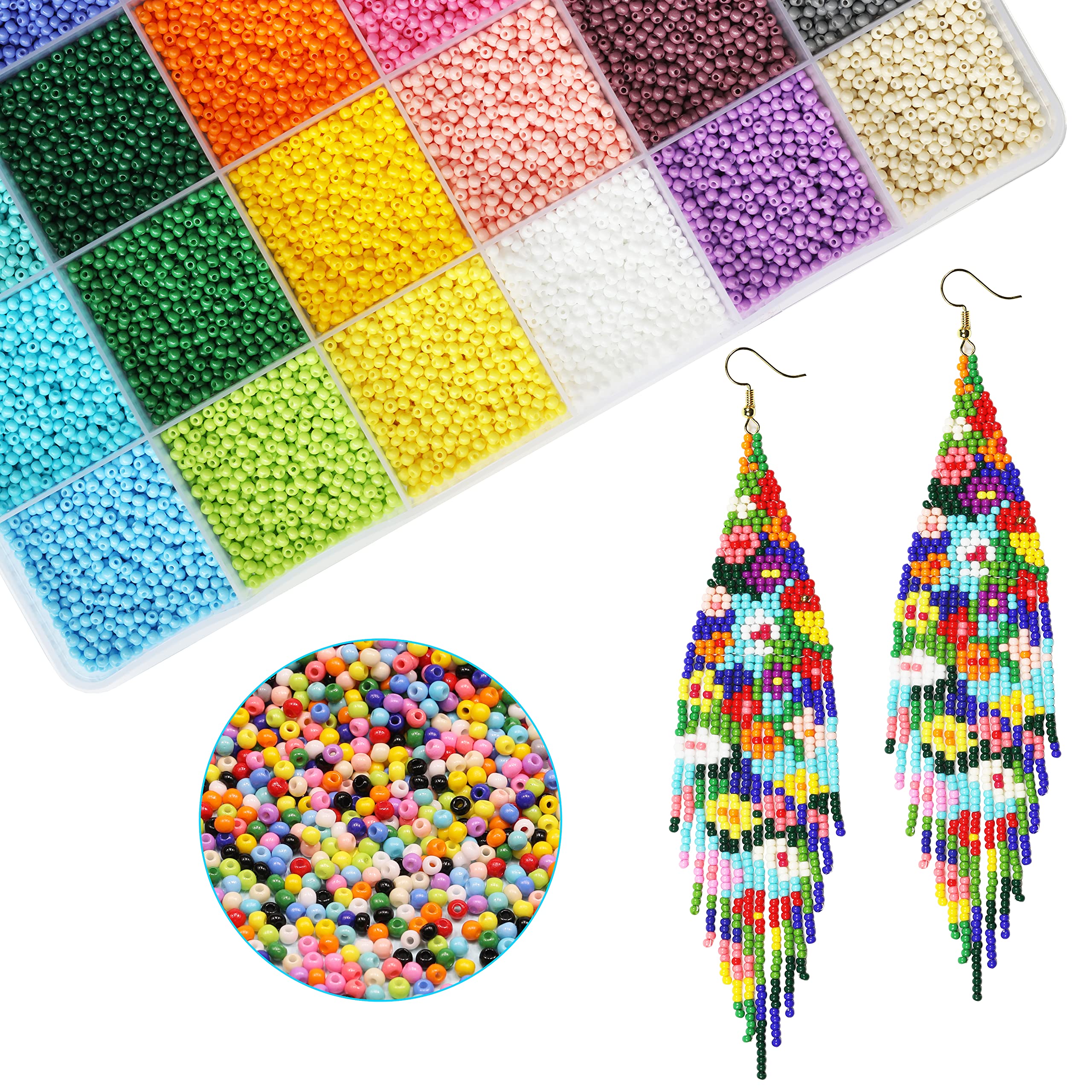 Perline Di Vetro Bala&Fillic 2 Mm 12/0 - 21600 Pezzi In 24 Colori Con Cordino E Anelli, Per Gioielli Fai Da Te