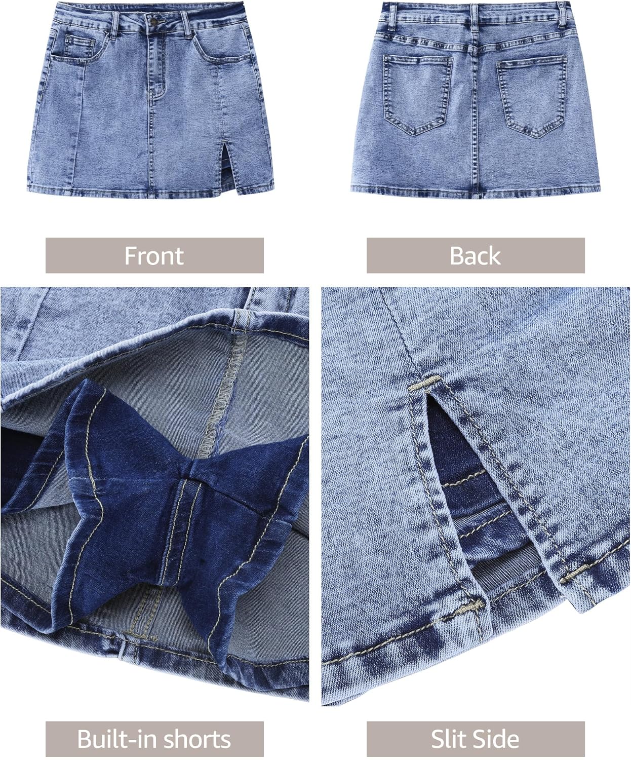 luvamia Skorts Skirts for Women Denim Mini Skirt Side Slit with High Waisted Jean Shorts Stretchy - Image 5