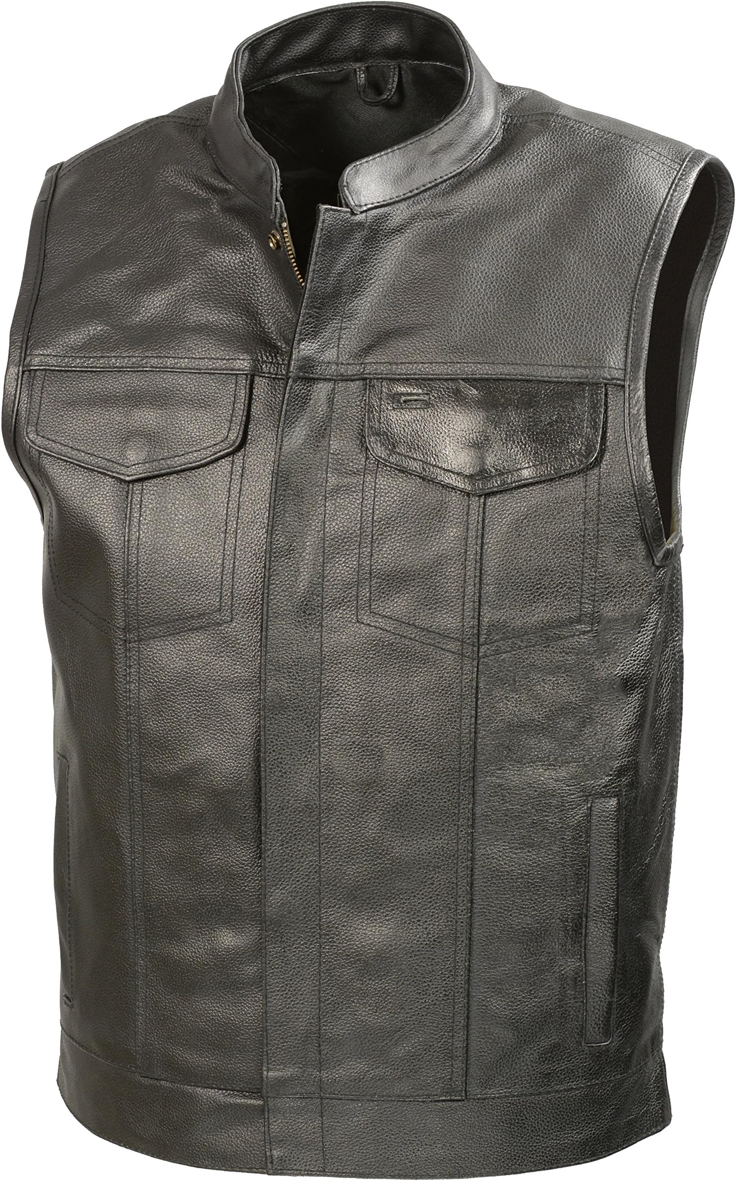 SOA Men’s Black Premium Leather Club Style Motorcycle Riding Vest BZ6210
