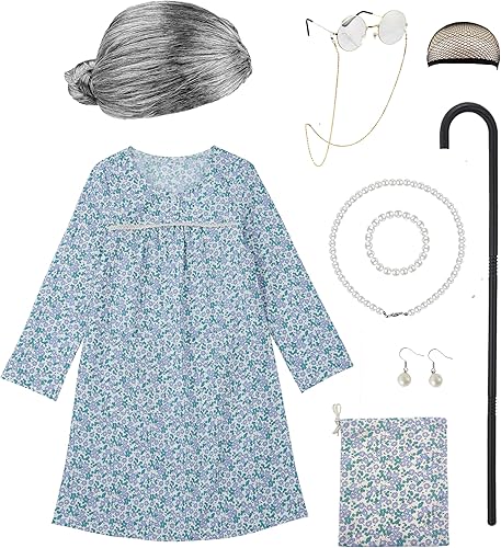 Disfraz de algodón para niñas, disfraz de 100 días de escuela, disfraz de Halloween, disfraz de anciana para niños