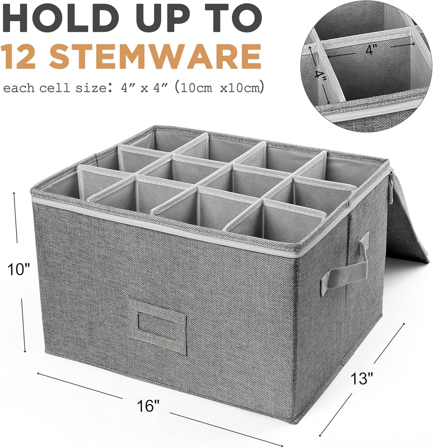 LotFancy Stemware Storage Container for Moving, Hard Shell, 2 Pack, Stackable Wine Glass Storage Box with Dividers & Handles, Crystal Glassware, Champagne Flute, Drinkware Case, Gray