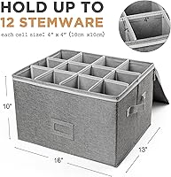 Vista 2 de LotFancy Stemware Storage Container, Hard Shell, Stackable Wine Glass Storage Box with Dividers & Handles, Crystal Glassware, Champagne Flute, Gris