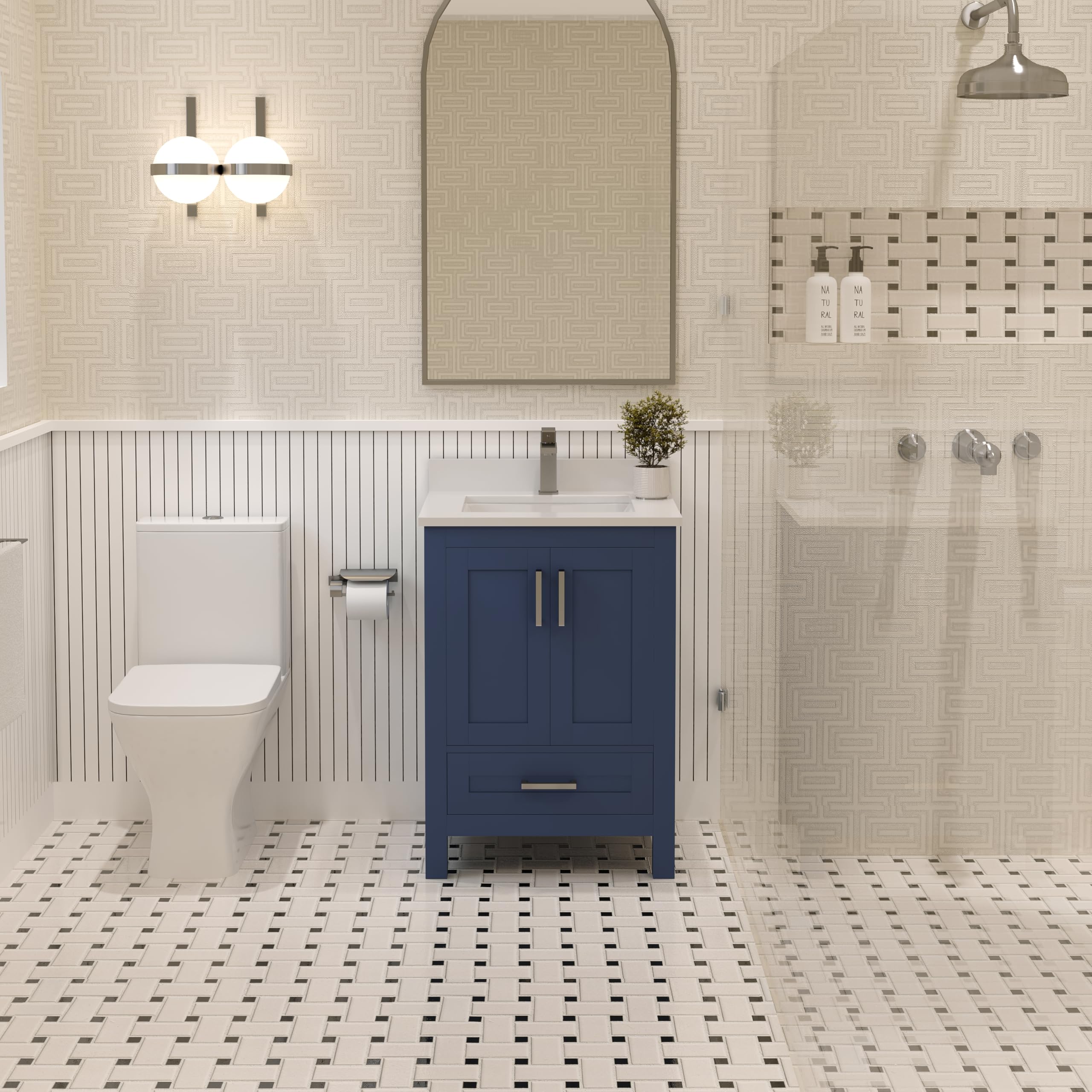 Ayna Decors Rooh 24 Inch Navy Blue Bathroom Vanity with Sink