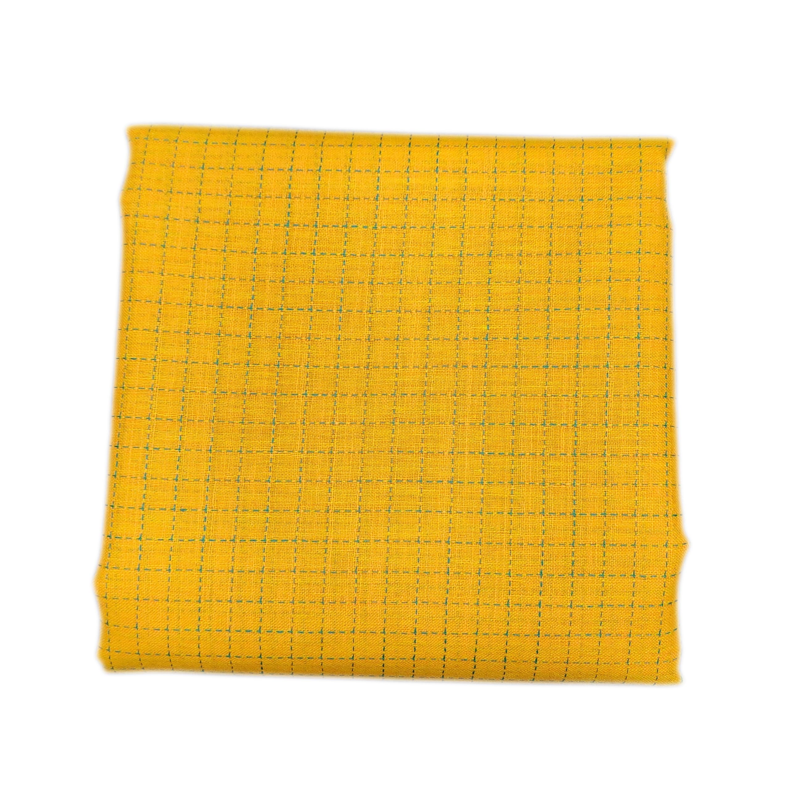 Men's Unstitched Kurta/Shirt Fabric Mustard Yellow Cotton Blend with Subtle Checks (2 Meters length 58 inch width) Ideal for Haldi function-image-30