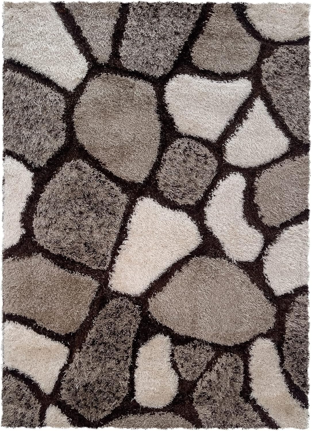 Home Republic Pebble Stepping 3D Stones Textured Carpet Yoga Fluffy Rug with Anti-Skid Backing Bedroom Living Dining Room (Chocolate Brown, 120 x 170cms)