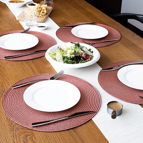 Miniatura 8 de POQGLFT Manteles individuales redondos trenzados de 15 pulgadas, manteles individuales redondos para comedor, cocina, mesas de comedor, tejido de