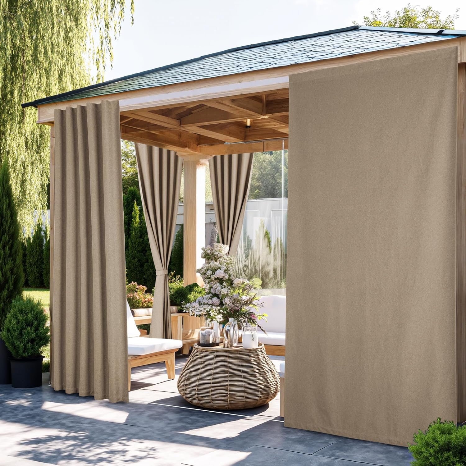 NICETOWN 100% blackout outdoor curtains, taupe