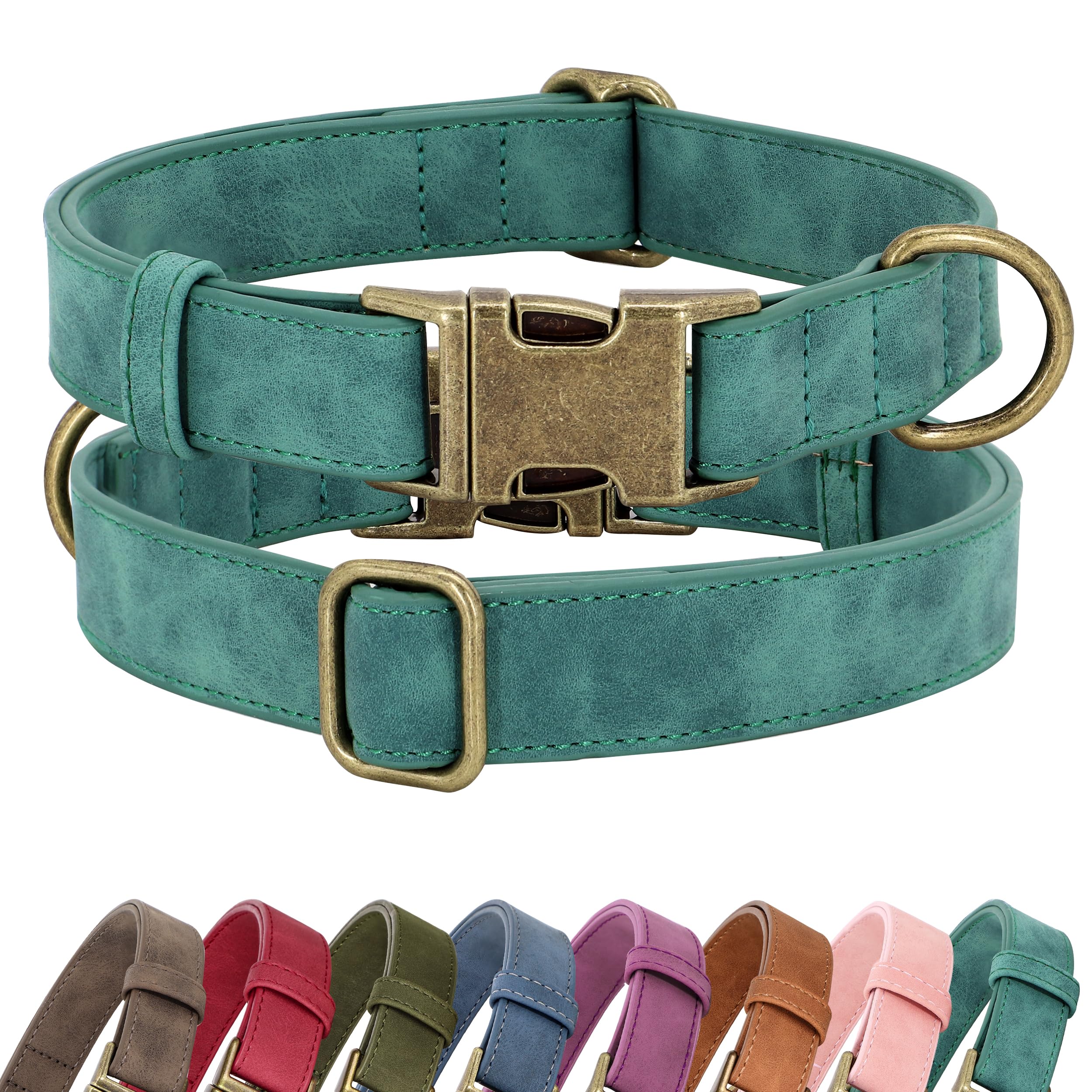 Didog Soft PU Leather Dog Collar, Stylish Quick Released Dog Collars for Small Dogs, Easy Clean Adjustable Pet Collar for Daily Walking, Green, S Fit