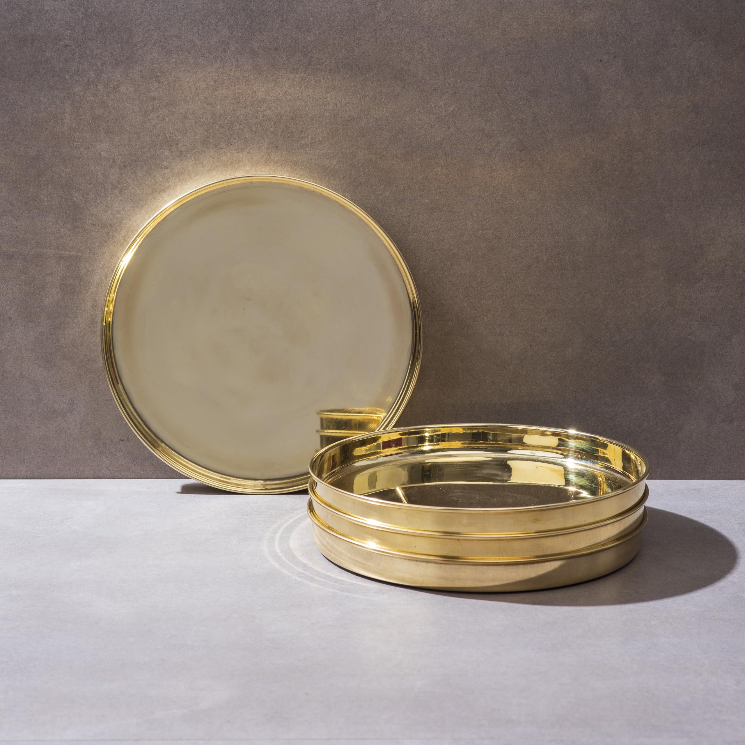 P-TAL Brass Thali 11" Serving Tableware 100% Pure Brass Plate Dinner Thali Ptal Brass Dinnerware for Your Kitchen (Set of 4)