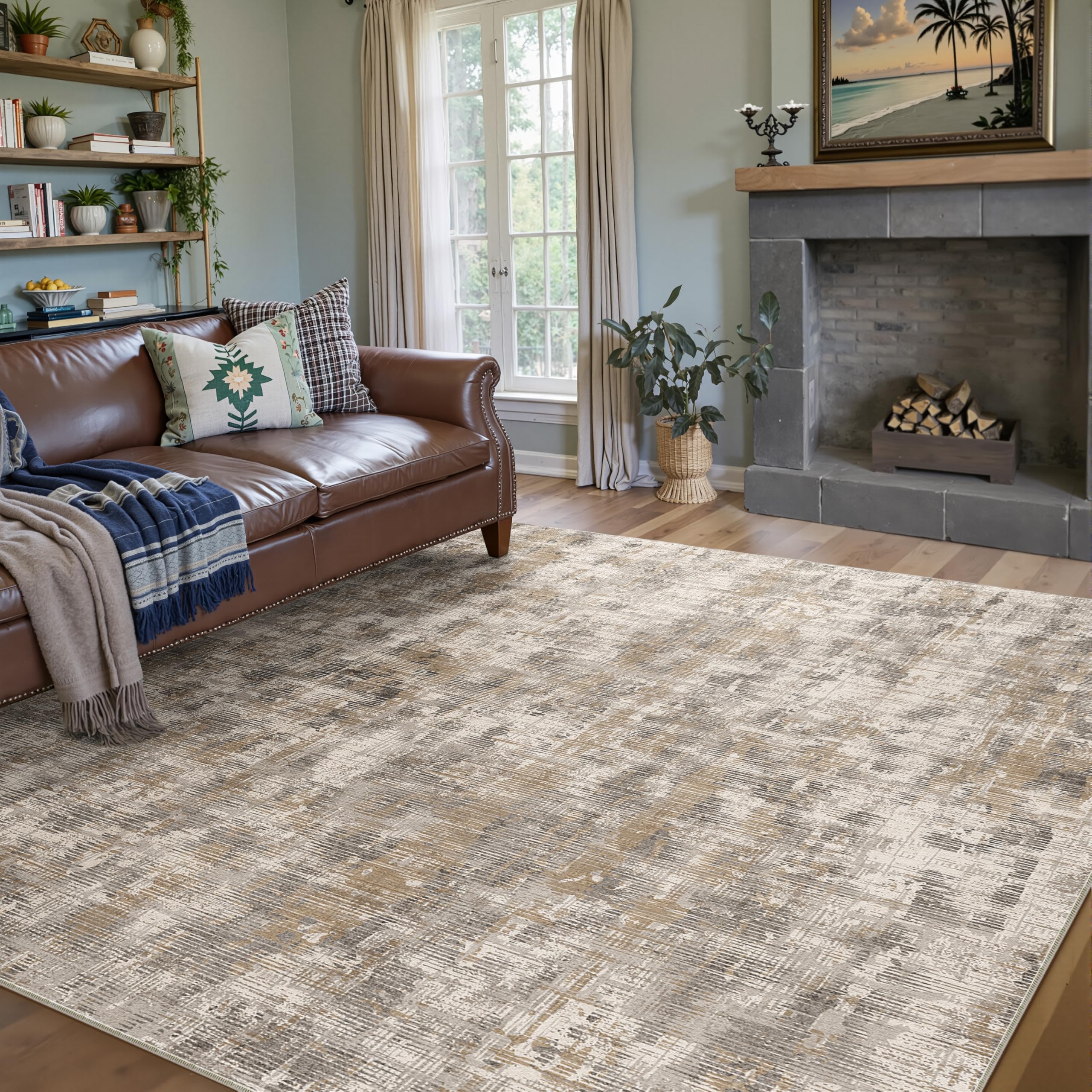PureCozy Tappeto Salotto Tappeti 160x230cm Marrone Lavabile in Lavatrice Antiscivolo Moderno Astratto Naturale Grande Carpet Cameretta Scendiletto Camera da Letto Ufficio Pelo Corto