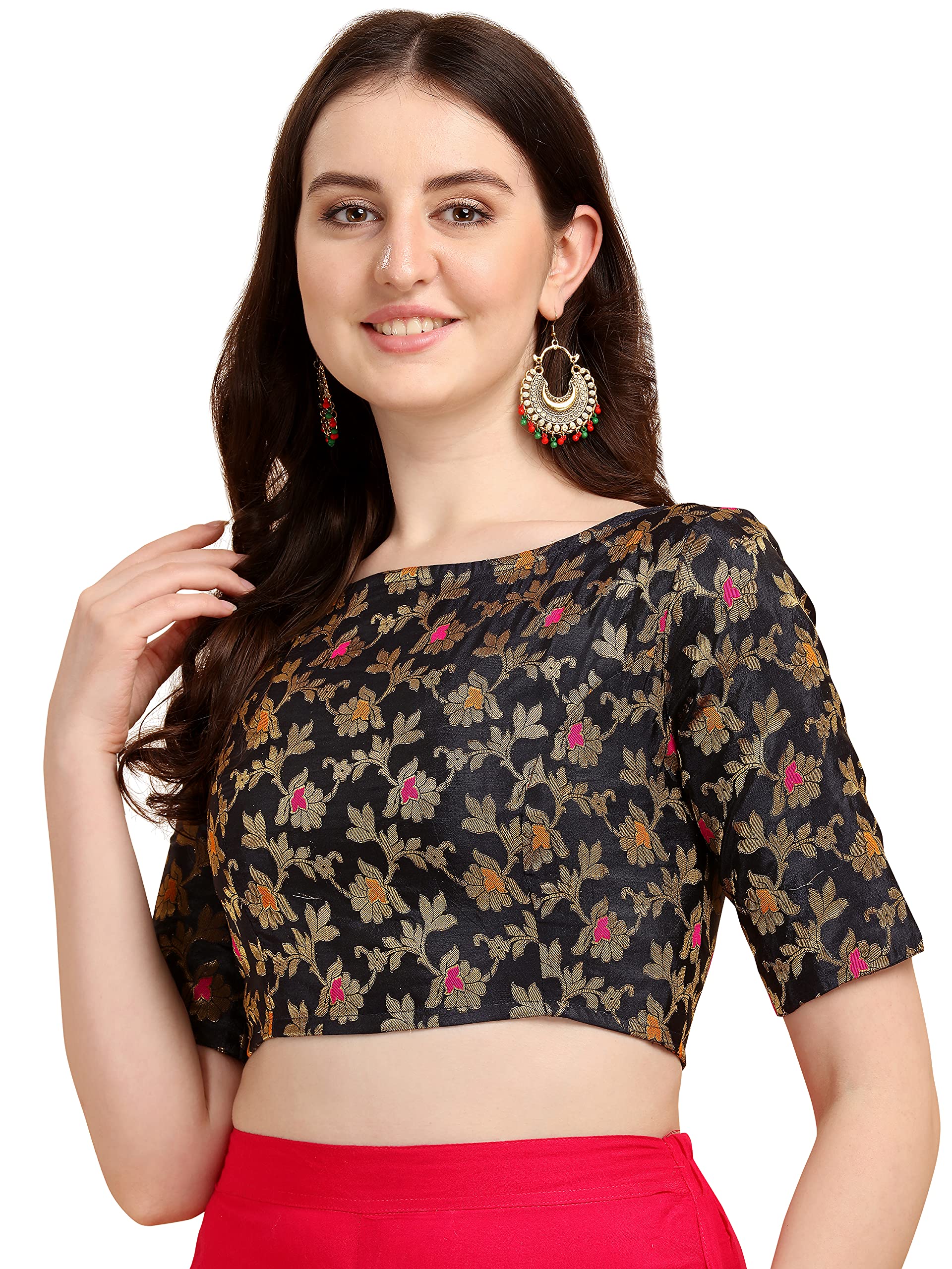 Oomph Jacquard Blue Readymade Blouse For Women - Rbbl84L