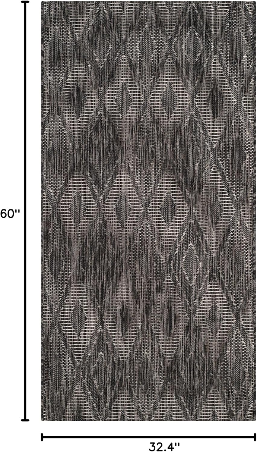 Gray and Black Geometric Outdoor Area Rug