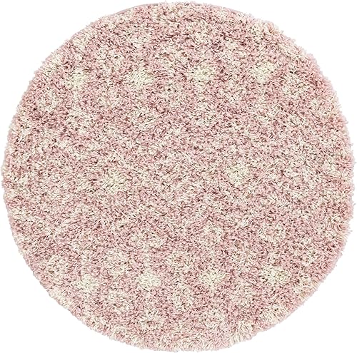 Miniatura 3 de Unique Loom Alfombra marroquí Trellis Shag Collection - Meknes (3 pies 3 pulgadas, redonda, rosa claromarfil)
