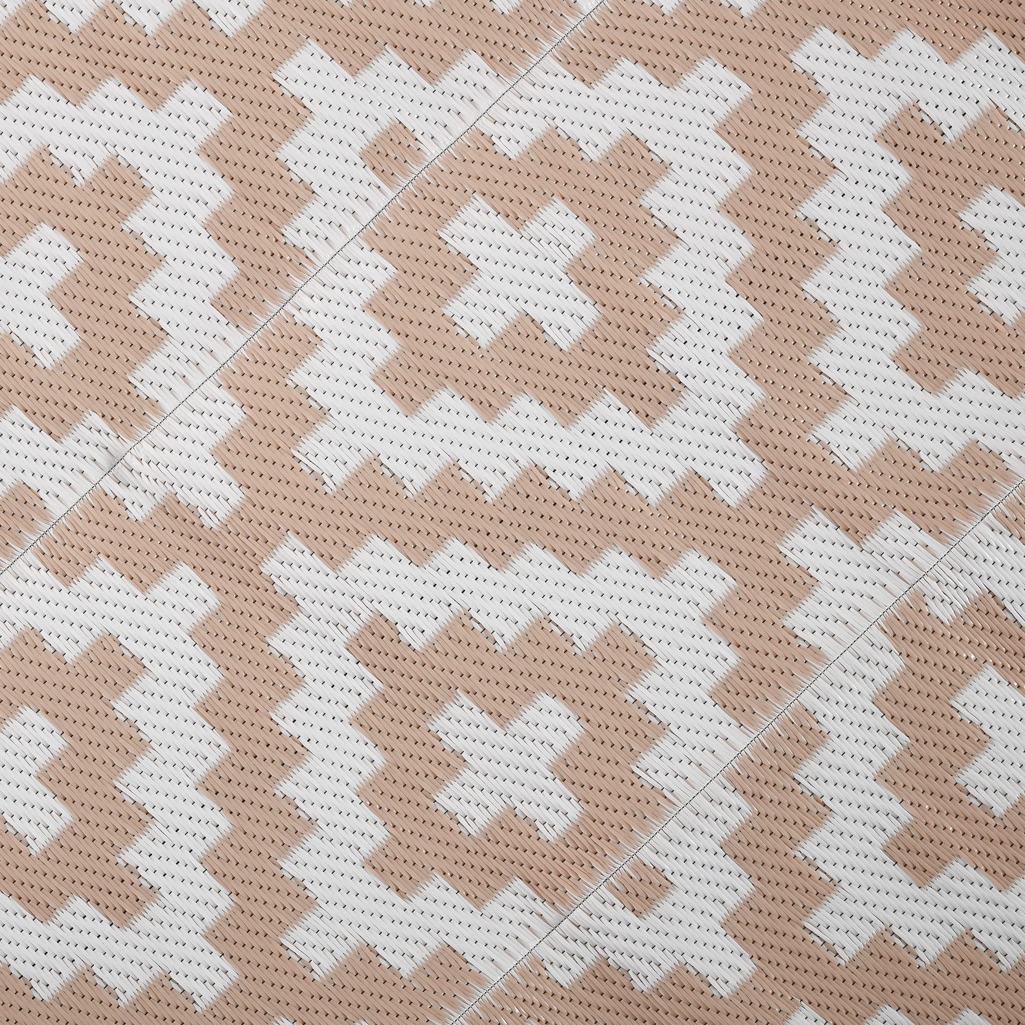 Outsunny Tapis extérieur Style Graphique - Tapis réversible 2 Motifs - dim. 2,74L x 1,82l m - PP Haute densité 310 g/m² Blanc Beige