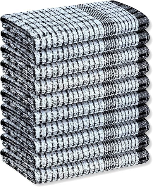 A & B TRADERS Wonderdry Tea Towels Kitchen Pack of 10, Cotton Absorbent Long Lasting Catering Cloths (Black)