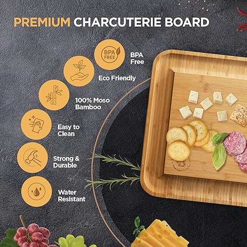 Miniatura 8 de Premium Cheese Board and Knife Set - Bamboo Wood Charcuterie Board Set  Cheese Board Accessories Set - Kitchen Wine  Meat Cheese Serving Platter -