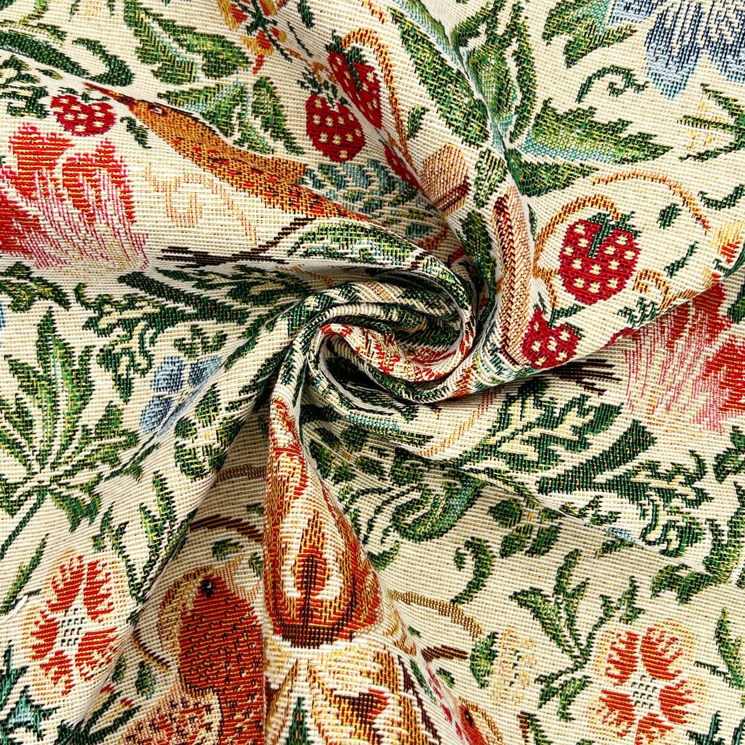 Cotton Woven Tapestry Upholstery Fabric Material Strawberry Thief Natural 1MTR