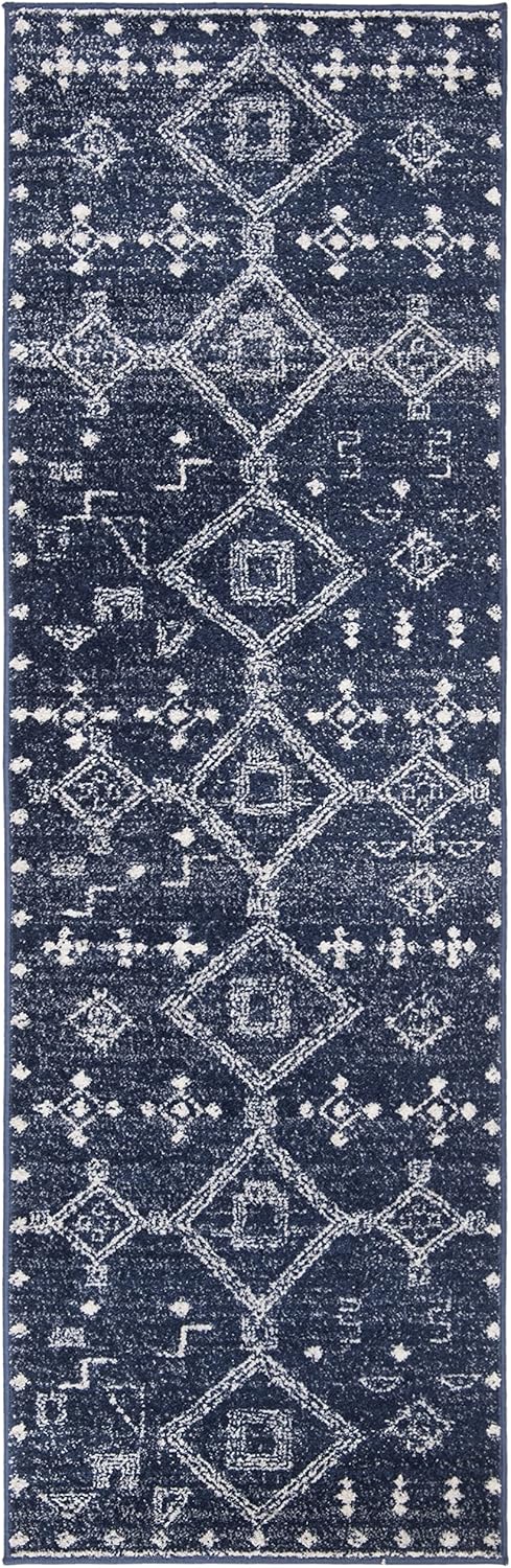 SAFAVIEH Adirondack Collection Runner Rug - 2'6" x 8', Navy & Silver, Moroccan Boho Tribal Design, Non-Shedding & Easy Care, Ideal for High Traffic Areas in Living Room, Bedroom (ADR208N)