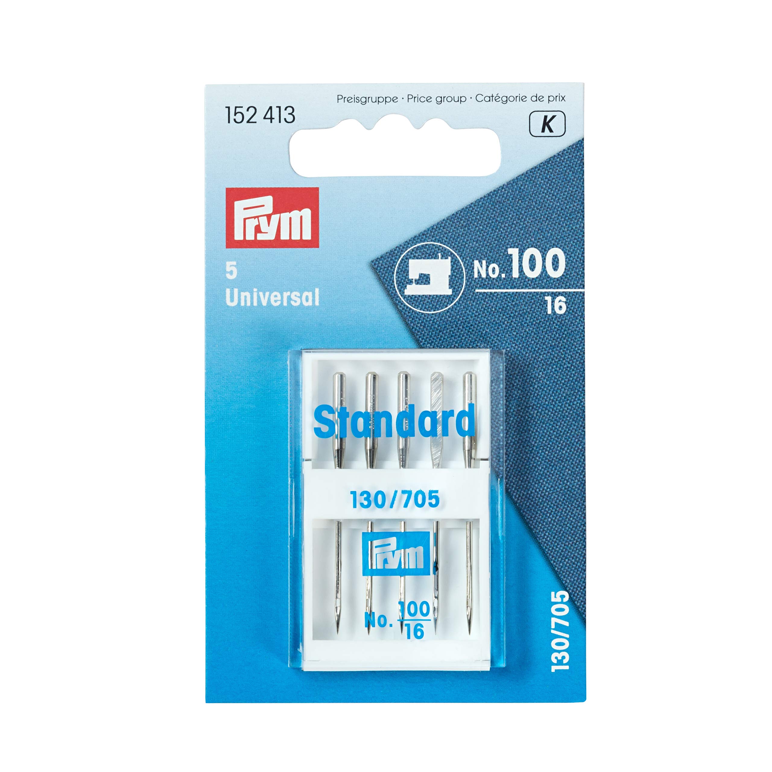 Prym Silver 152413 130/705 Standard 100 Sewing Machine Needles Colour No
