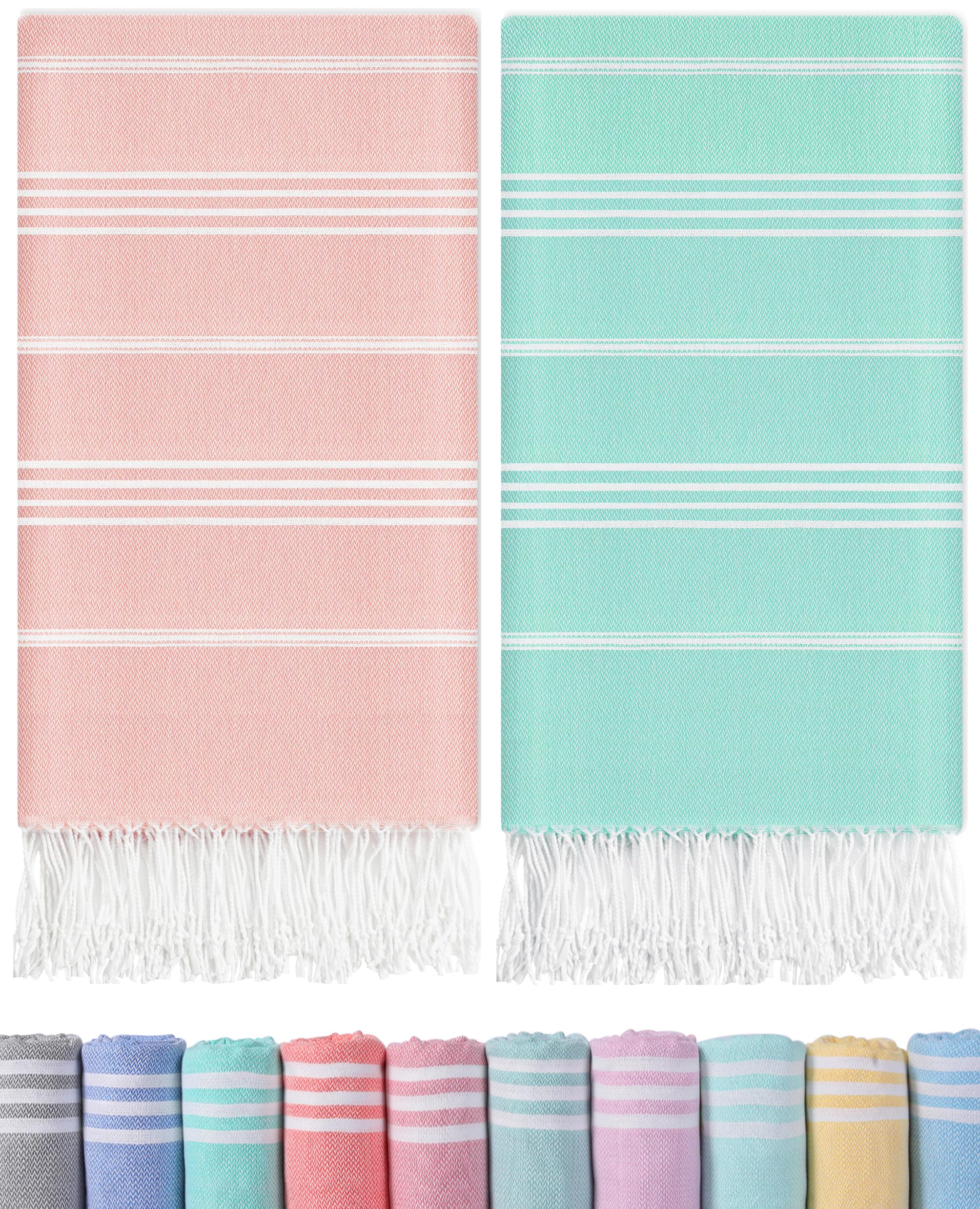 2 Packs Cotton Turkish Beach Towels Swim Towel Compact Oversized Sand Free Quick Dry Thin Clearance Luxury Best Organic Linen Bath Toallas De Playa