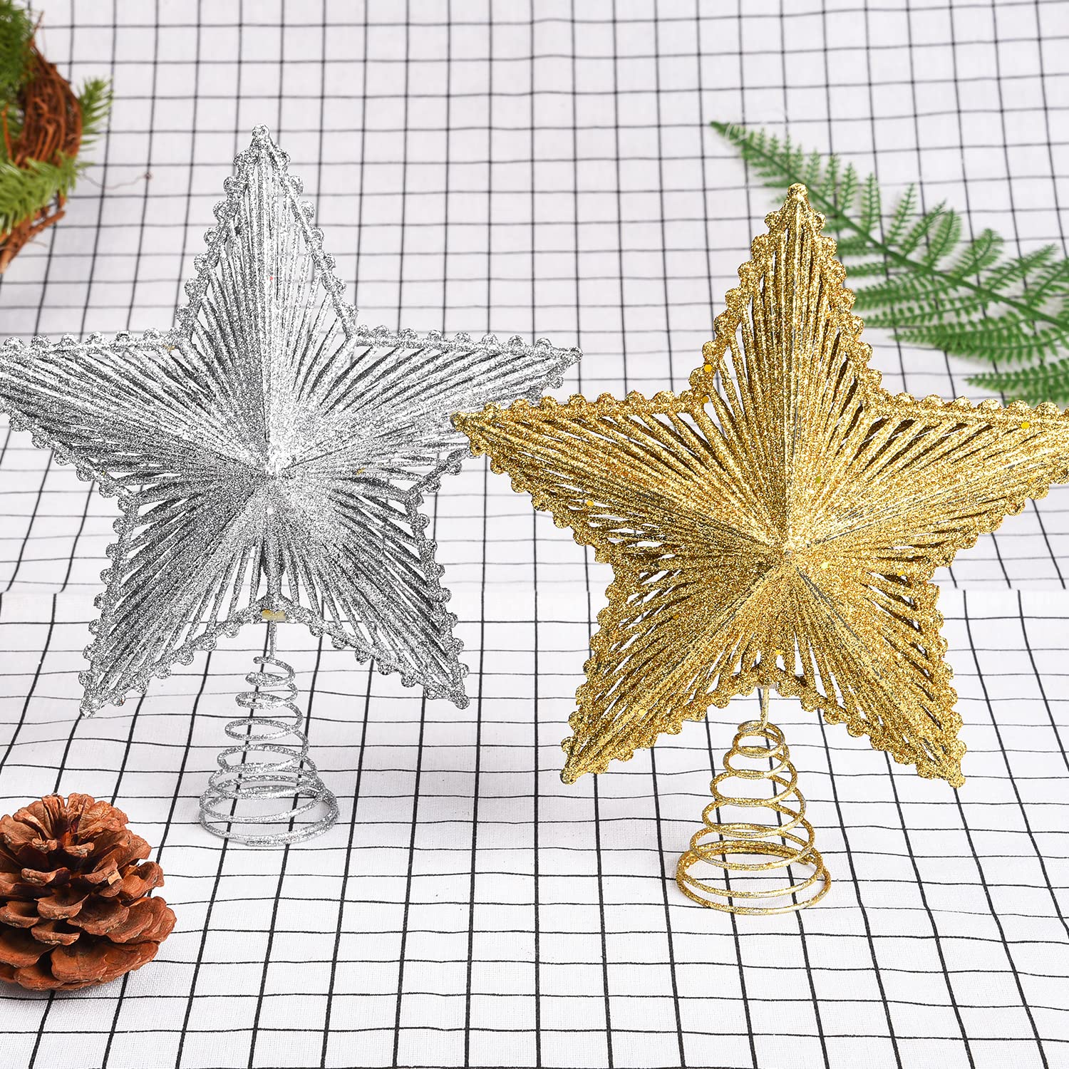 Lezevn Silver Christmas Tree Topper Glittered Star Christmas Tree Topper Plastic Hollow Xmas Tree Topper for Christmas Home Decoration (Silver) - Image 3