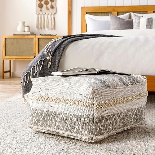 Mark&Day Puf otomano, Lichtenegg Bohemian/Global gris plateado, rectangular, puf reposapiés para sala de estar, dormitorio y decoración bohemia del