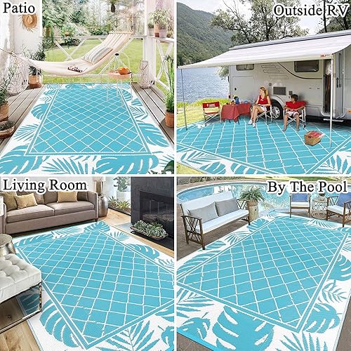 Miniatura 4 de Ileading Alfombra de exterior para patio, 6 x 9 pies, impermeable, reversible, de plástico, portátil, alfombra de camping para patio, balcón,
