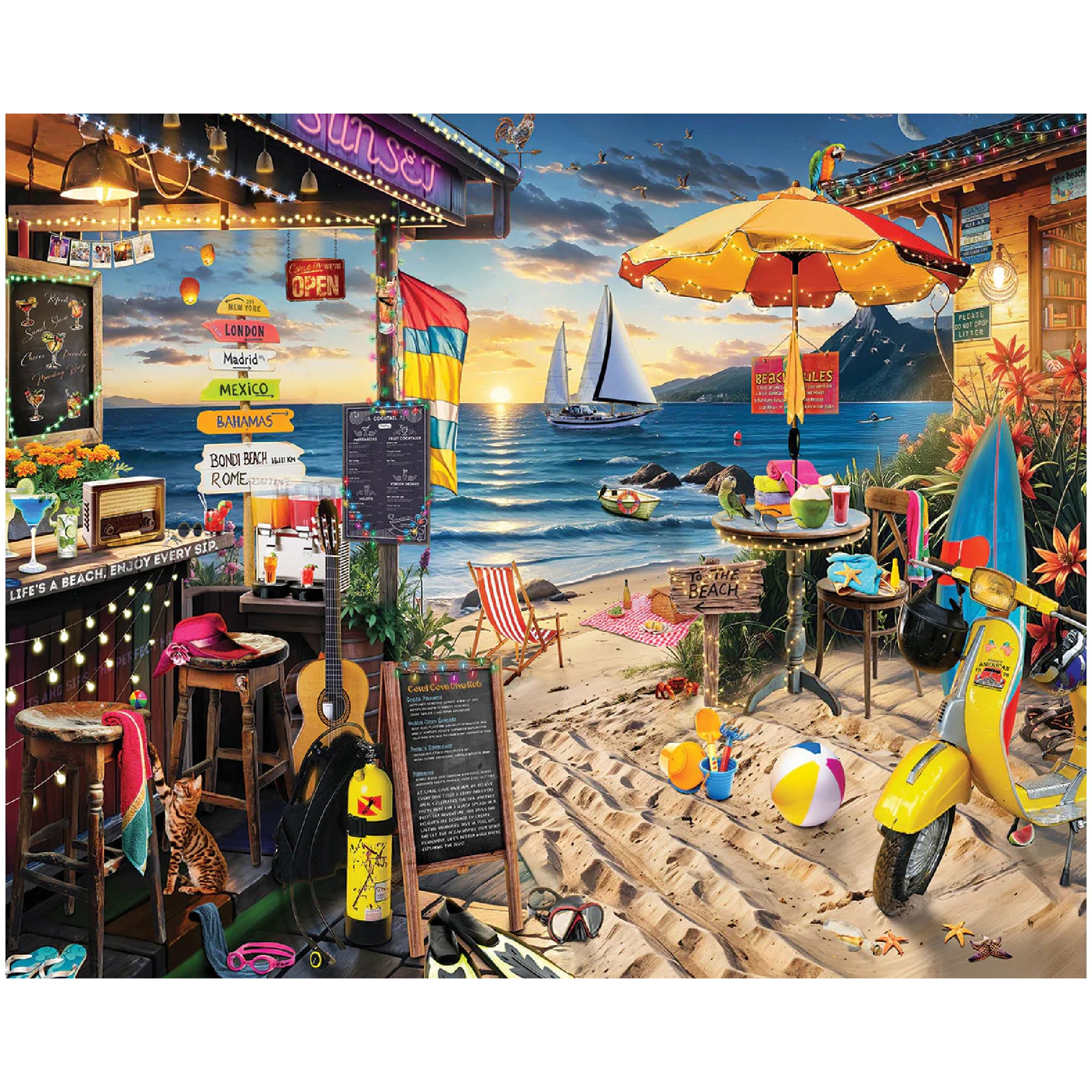 White Mountain 1000 Piece Jigsaw Puzzle Summer Scenic Puzzles with Large Pieces Gift for Adults and Family 24"x30" - Sunset at The Beach