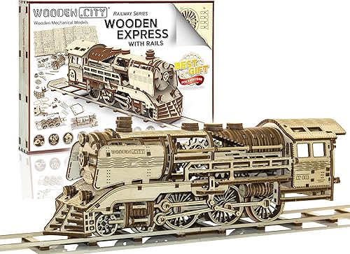 WOODEN.CITY Wooden Express with Rails - Rompecabezas de madera 3D para adultos  Construye tu propio tren Express con motor de banda de goma  Modelo