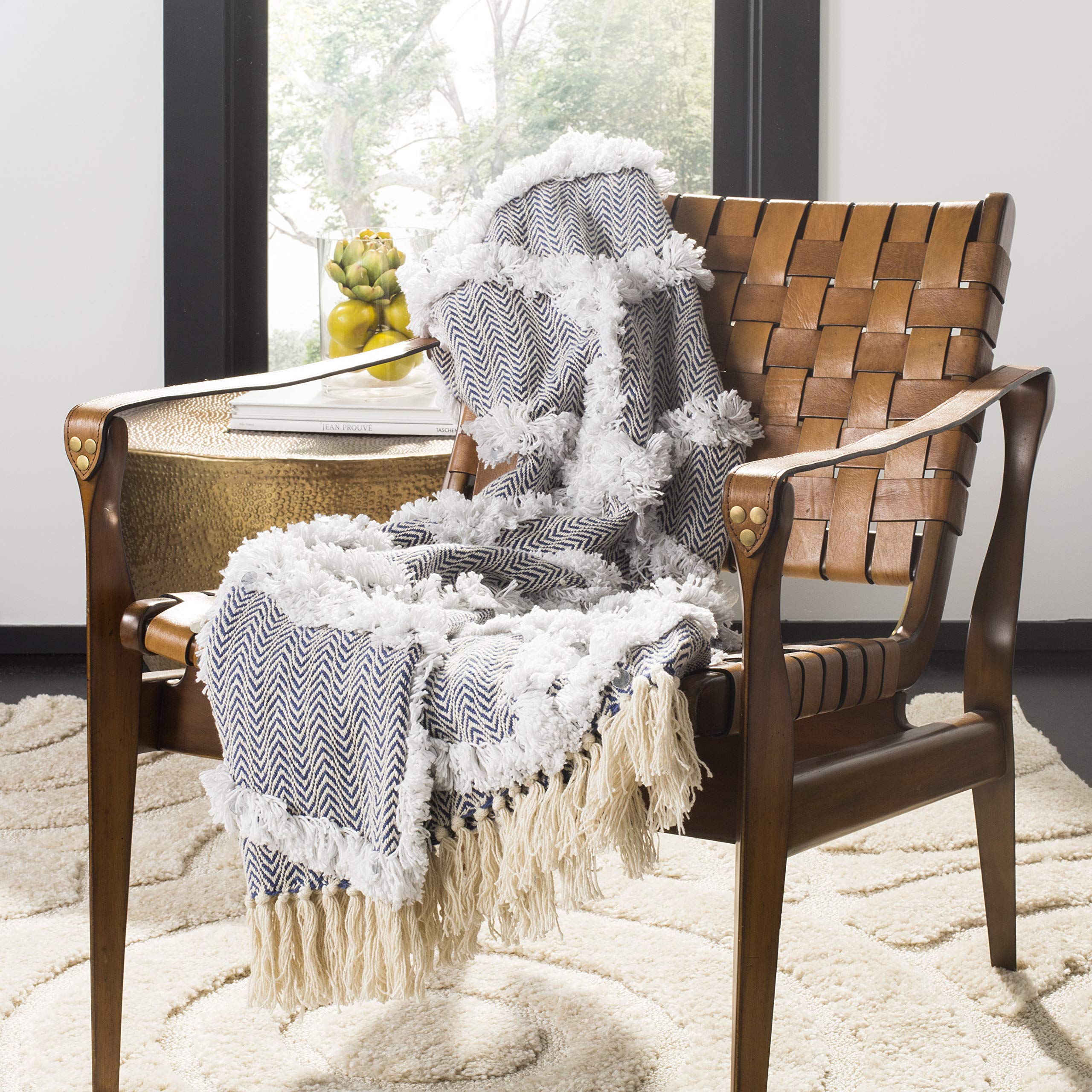 Amazon.com: SAFAVIEH Lachlan Fringe Throw Blanket, Blue/Beige