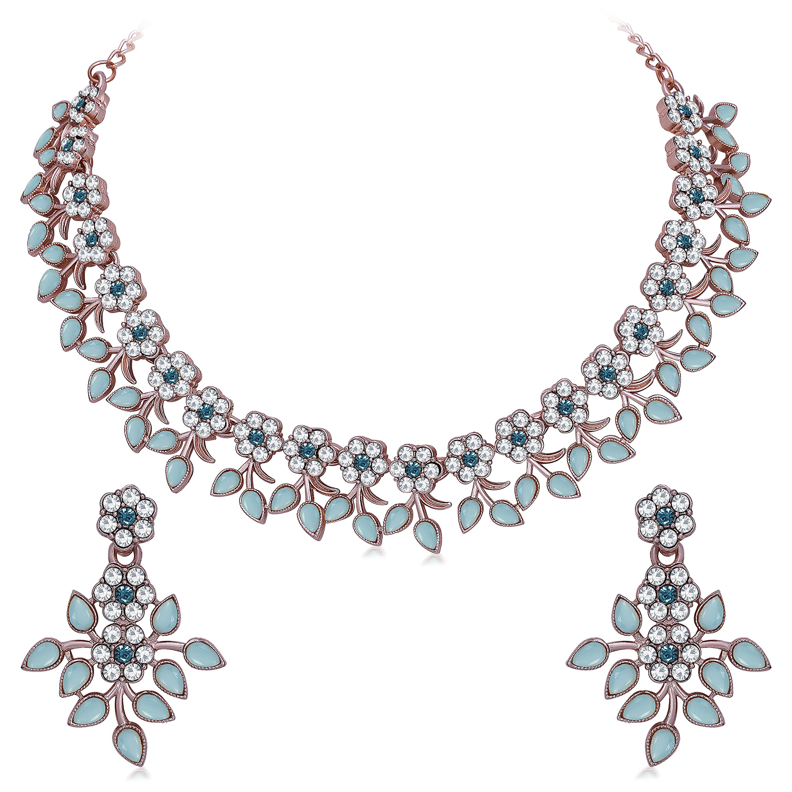 Shostopper by Sukkhi Sky Blue Kundan Studded Floral Rose Gold Plated Jewellery Set for Women (B0C4FL7PHZ) Amazon Price History, Amazon Price Tracker