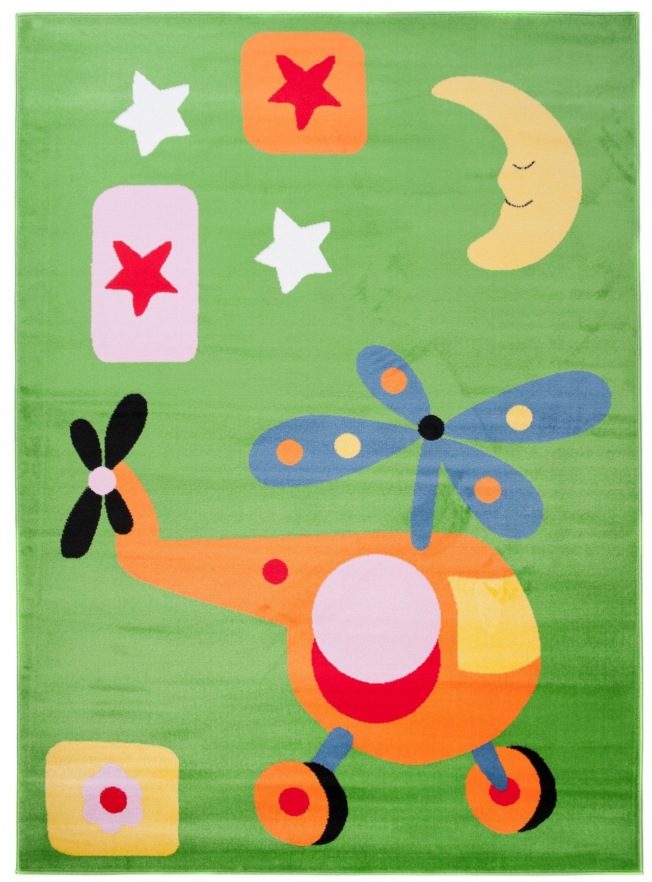 TAPISO Kinder New Alfombra Infantil de Salón Habitación para Niño Niña Bebé Diseño Moderno Helicóptero Verde Naranja Amarillo Rojo Alfombra de Juegos Pelo Corto Suave 140 x 190 cm