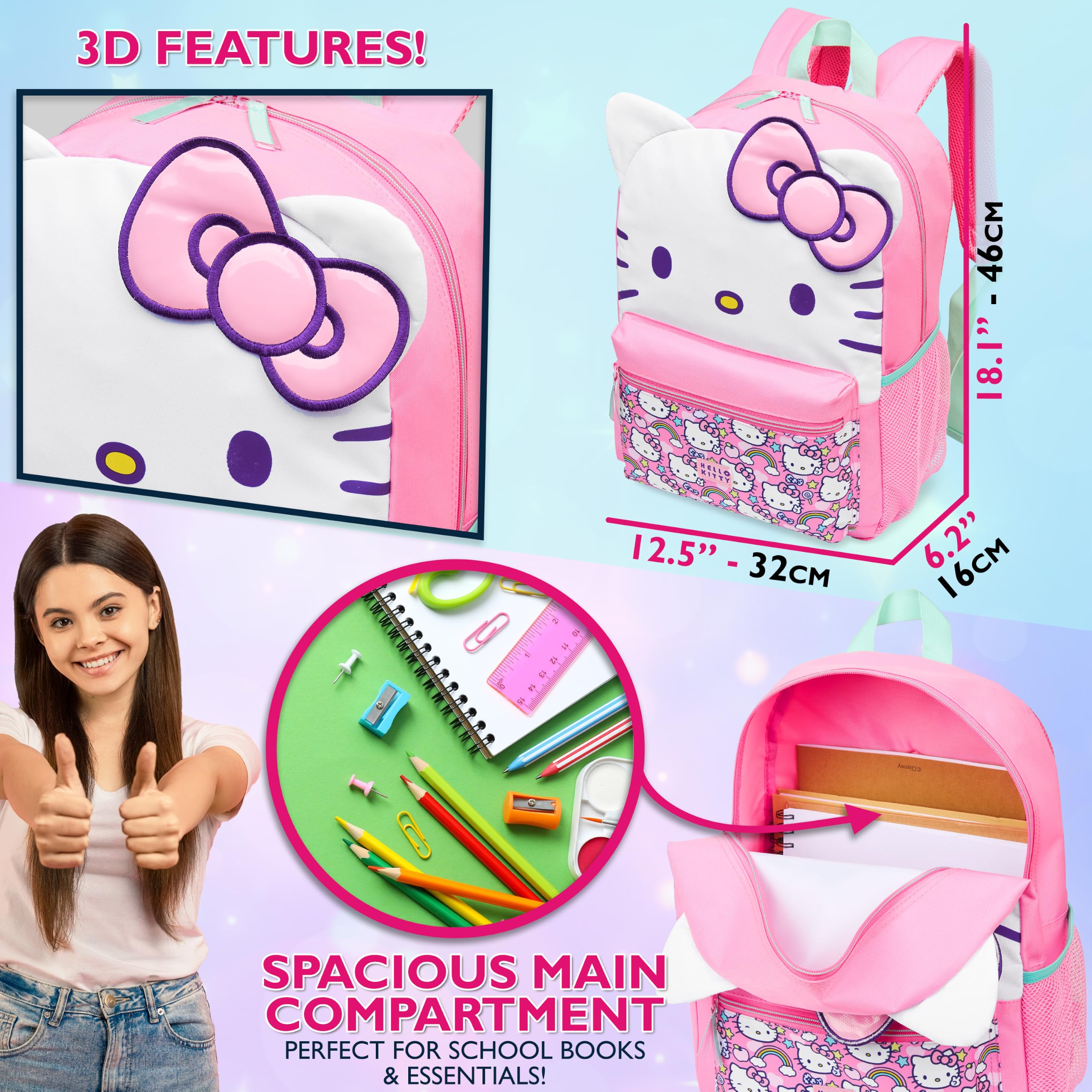Hello Kitty Sanrio plecak dla dziewcząt, 3D, kokarda, kawaii, anime, plecak dla dzieci, urocze rzeczy, powrót do szkoły, plecaki, prezenty dla dziewcząt