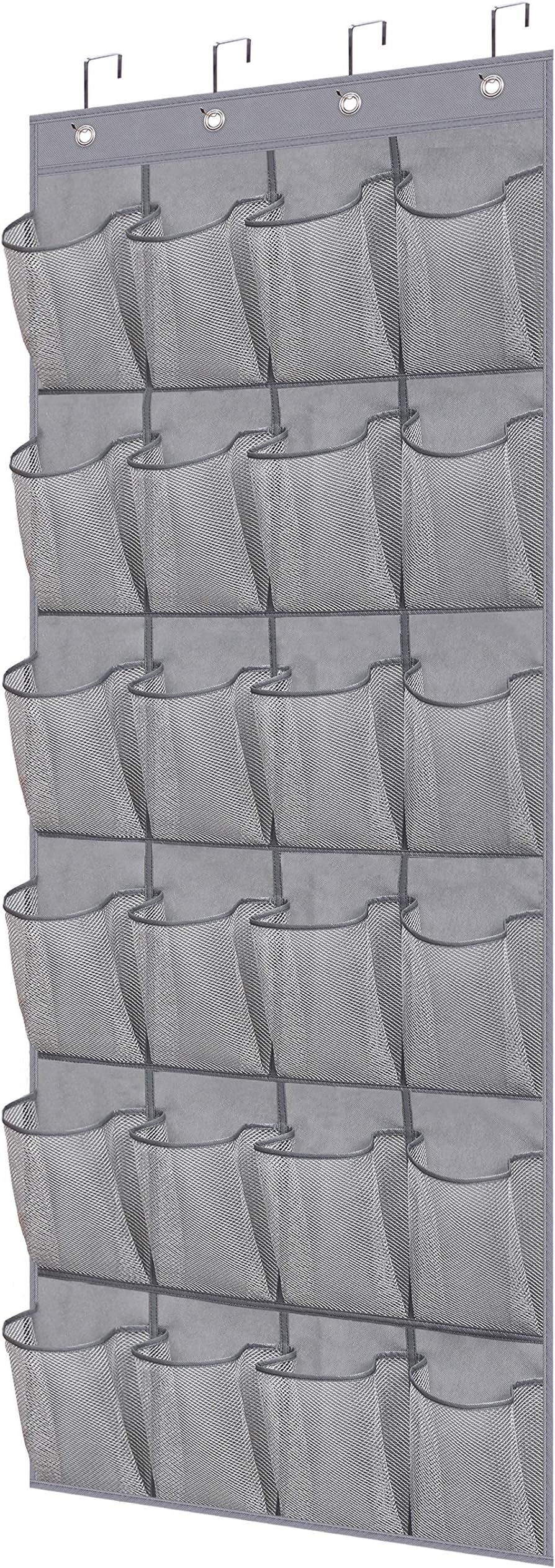 MISSLO Over The Door Shoe Organizer Hanging Closet Holder Hanger Storage Bag Rack with 24 Large Mesh Pockets, Gray