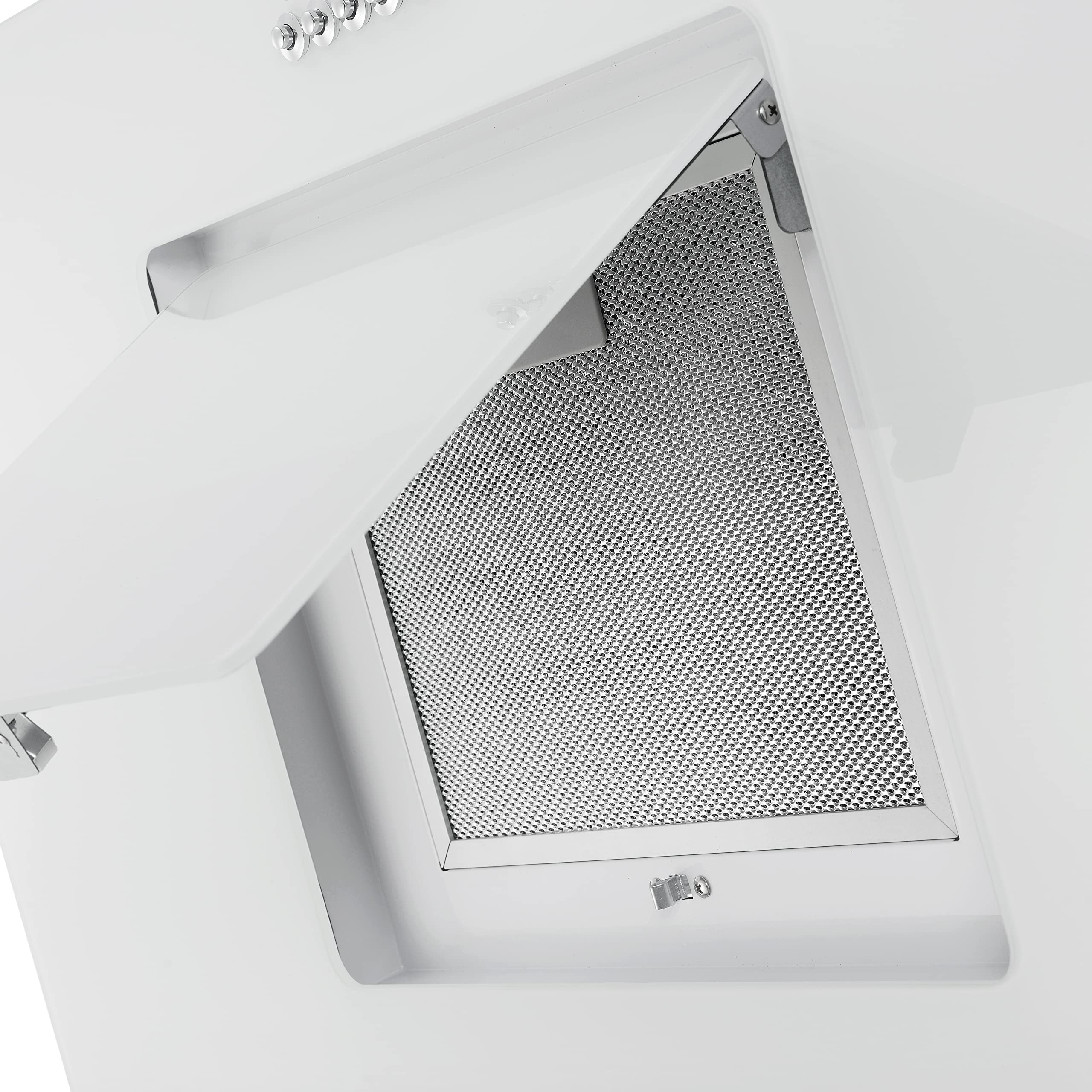 Respekta Cappa Cucina Inclinata Con Spazio Per La Testa, Cappa Cucina Verticale 90 Cm, Scocca In Metallo Con Vetro Bianco, Funzione Di Scarico E Ricircolo, CH22010,90wbz, B, 54 – 62 Db