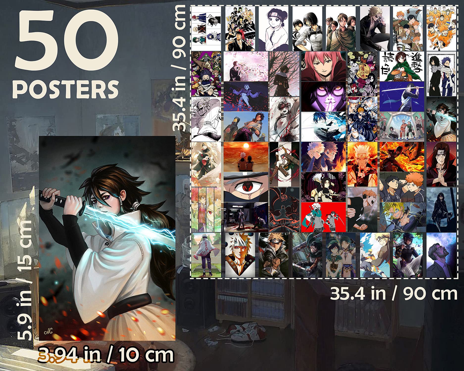 Buy Anime room decor, anime posters. Anime wall decor, poster pack for