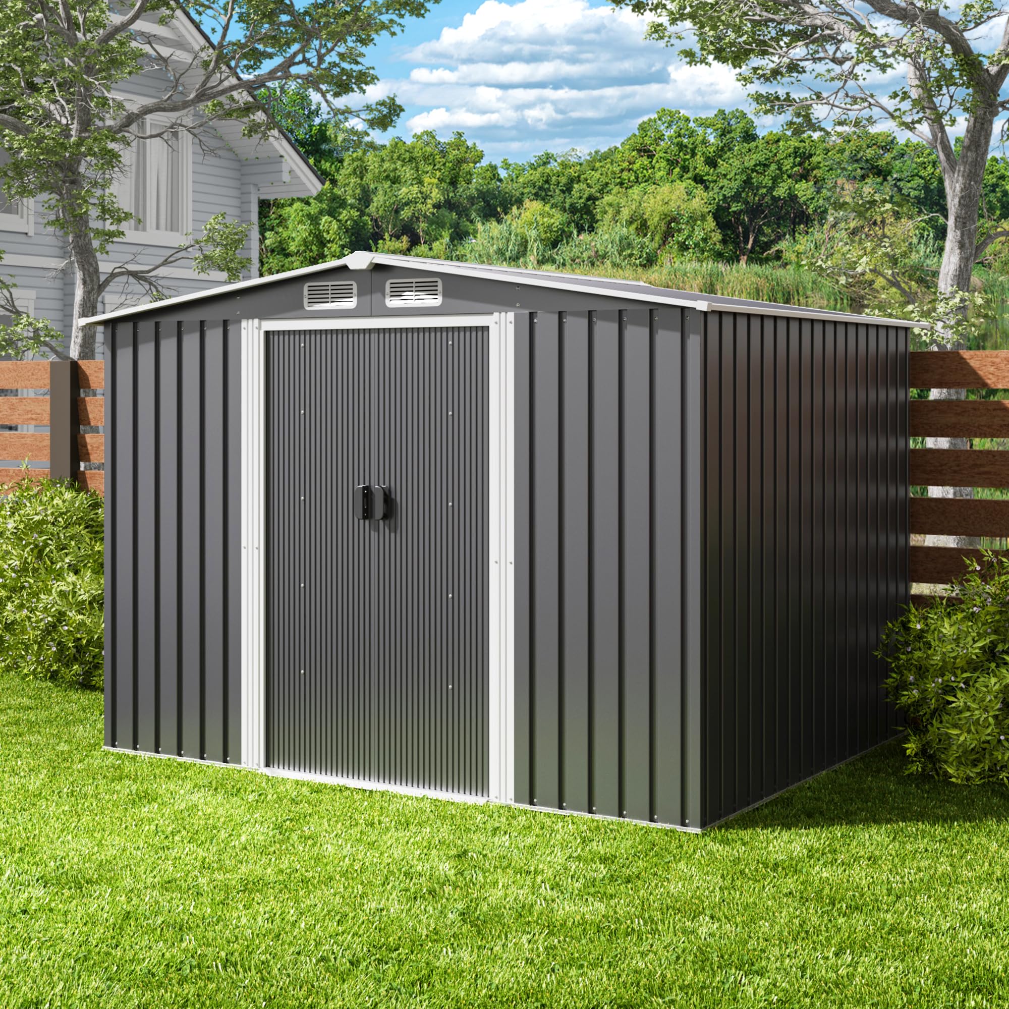 Xbro Capanno per Attrezzi in Metallo 5㎡, Casetta da Giardino da Esterno con Tetto Spiovente e Porta Scorrevole, Serratura, 247x193x179 cm
