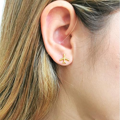 Miniatura 5 de Mini Stud Earrings - Premium Gold Plated Earrings - Airplane, elephant, mini heart, heart padlock or kitten earrings - Choose your favorite - Tutti