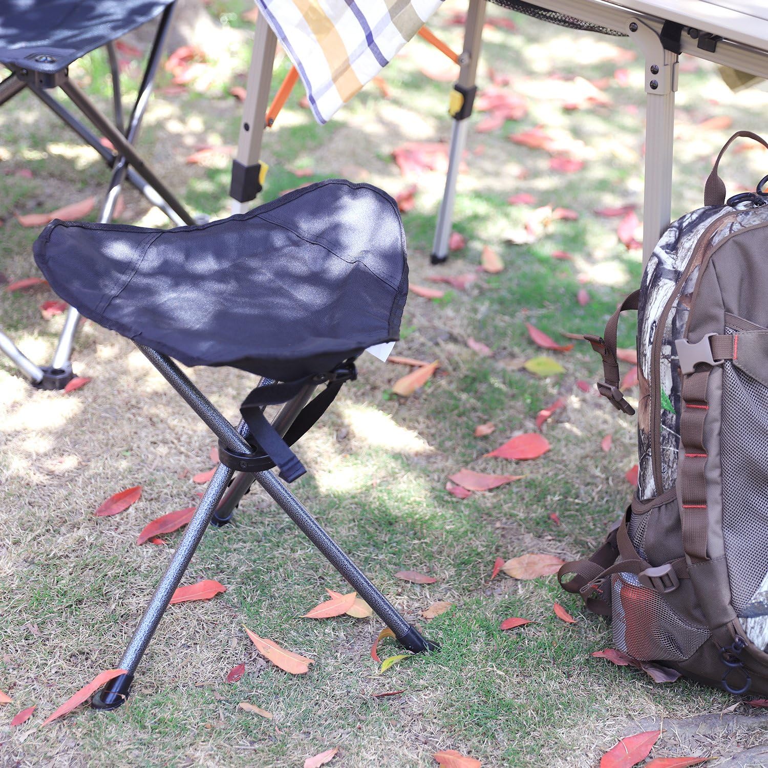 PORTAL Compact Folding Tripod Stool, Portable Tripod Chair 3 Legs for Camping Outdoor Hiking Hunting Fishing Picnic Travel Beach BBQ Garden Lawn, Supports 225 lbs, Black image 5