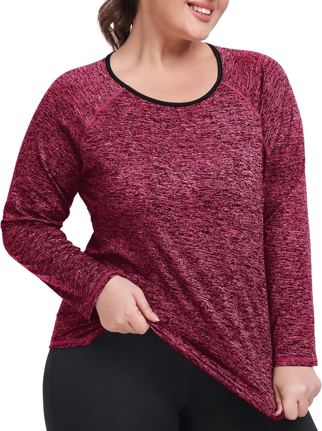 FOREYOND Plus Size Workout Tops for Women Long Sleeve Shirts Athletic Active Yoga Gym Clothes Loose Fit