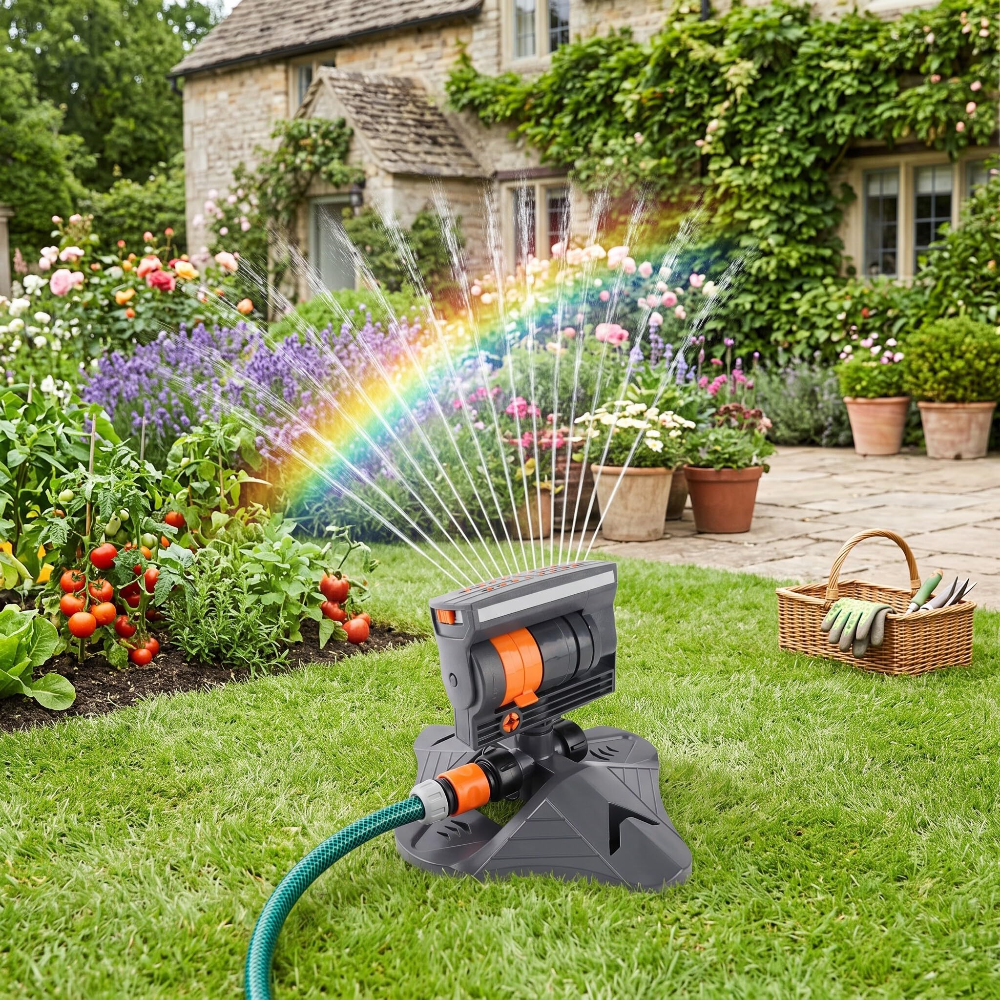 Yosoo Health Gear Irrigatore Automatico Oscillante per Prato con 16 Fori, 4 modalità di Spruzzo Regolabili, di Irrigazione Flessibile per giardino.