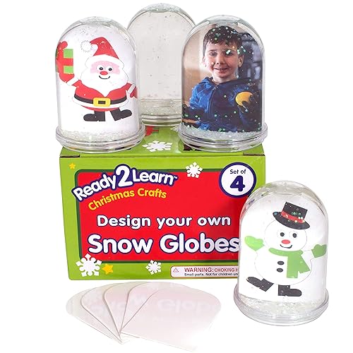 READY 2 LEARN Manualidades de Navidad Diseña tus propios globos de nieve Juego de 4 Globos de nieve de Navidad para niños Decoraciones navideñas