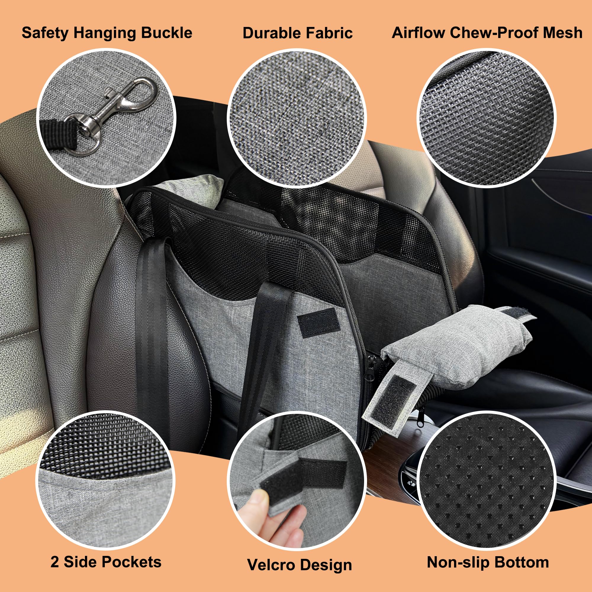 GeerDuo Center Console Dog Car Seat for Small Dogs with Mesh, Dog Booster Seat with Upgraded Safety Tethers, Detachable Washable Pet Car Seat Travel Bed Under 25lbs(Mesh) - image 3